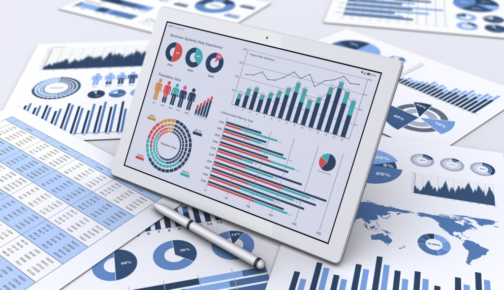 ビジネス資料とデータを表示するタブレット端