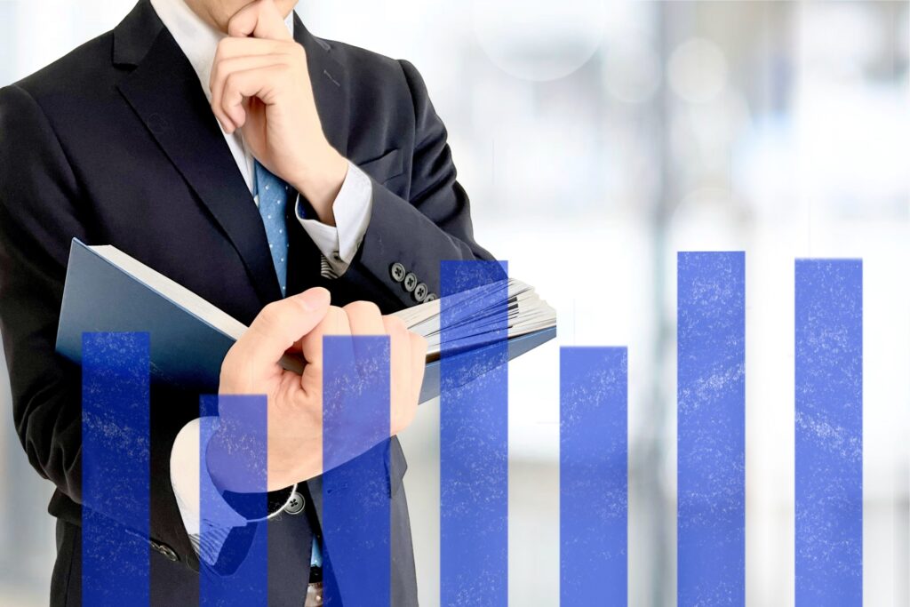 成績や利益が横ばいで伸び悩むイメージ